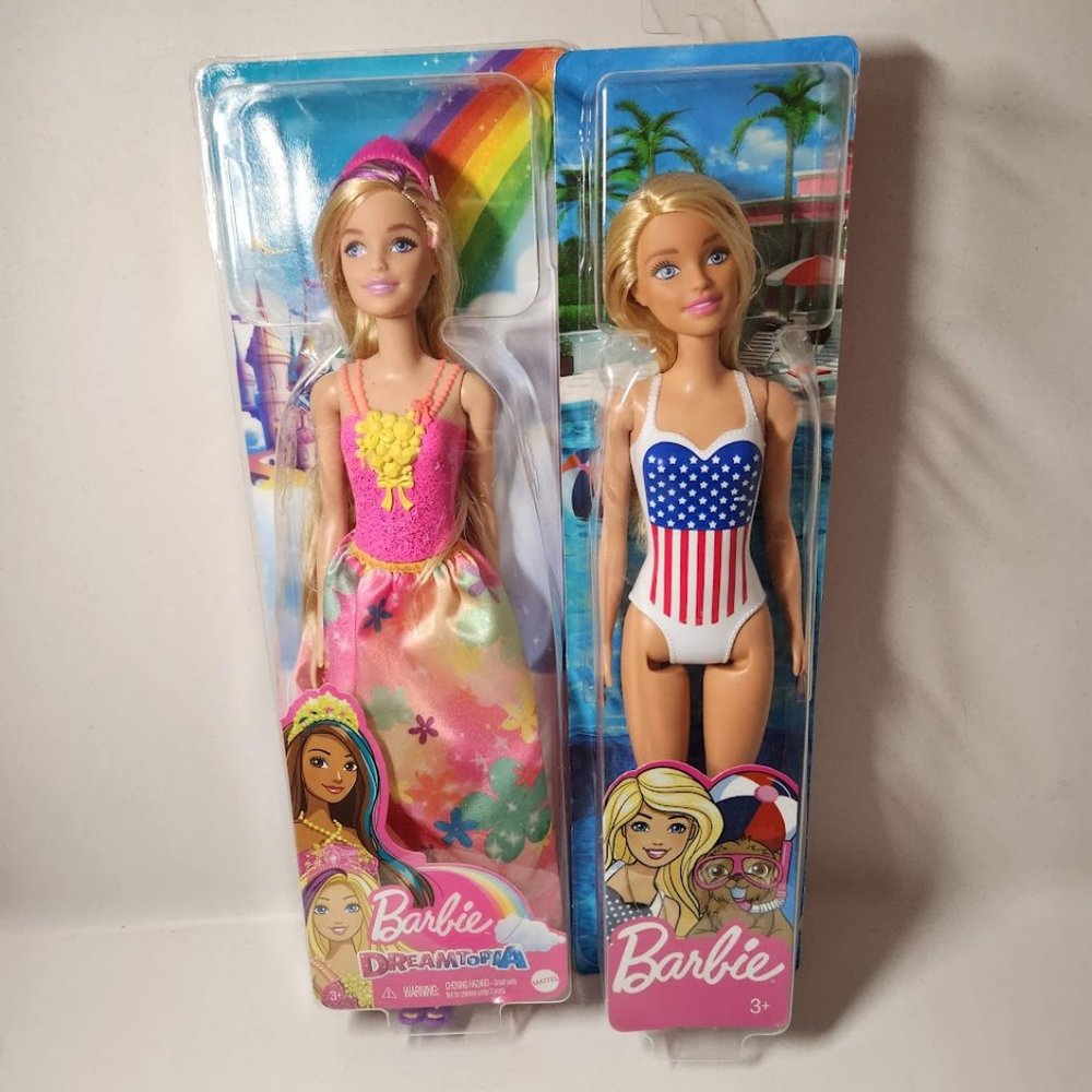 NEW Barbie Dolls Toy Bundle Dreamtopia Beach USA Flag Swimsuit Easter gift